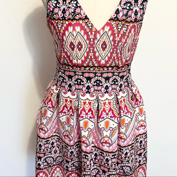 Vince Camuto Hot Pink Geo Print Fit and Flare Dress Womens Size 8 - Picture 3 of 8